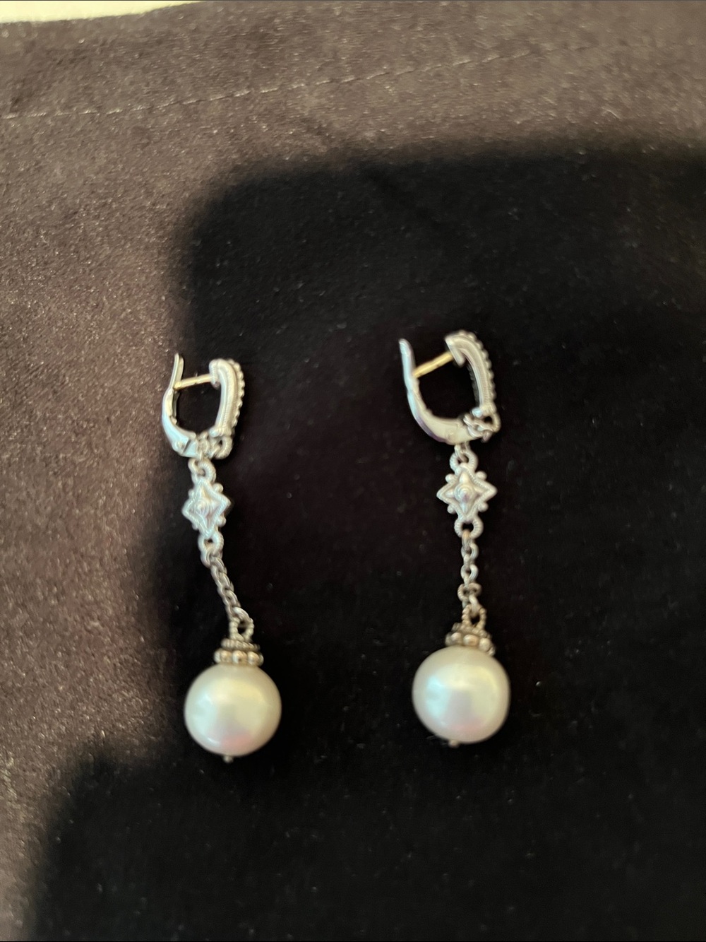 Judith Ripka Silver Pearl Drop Earrings